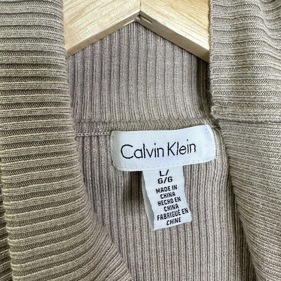 Calvin Klein turtleneck sweater with gold buttons beige tan khaki ribbed Size L - Picture 9 of 9